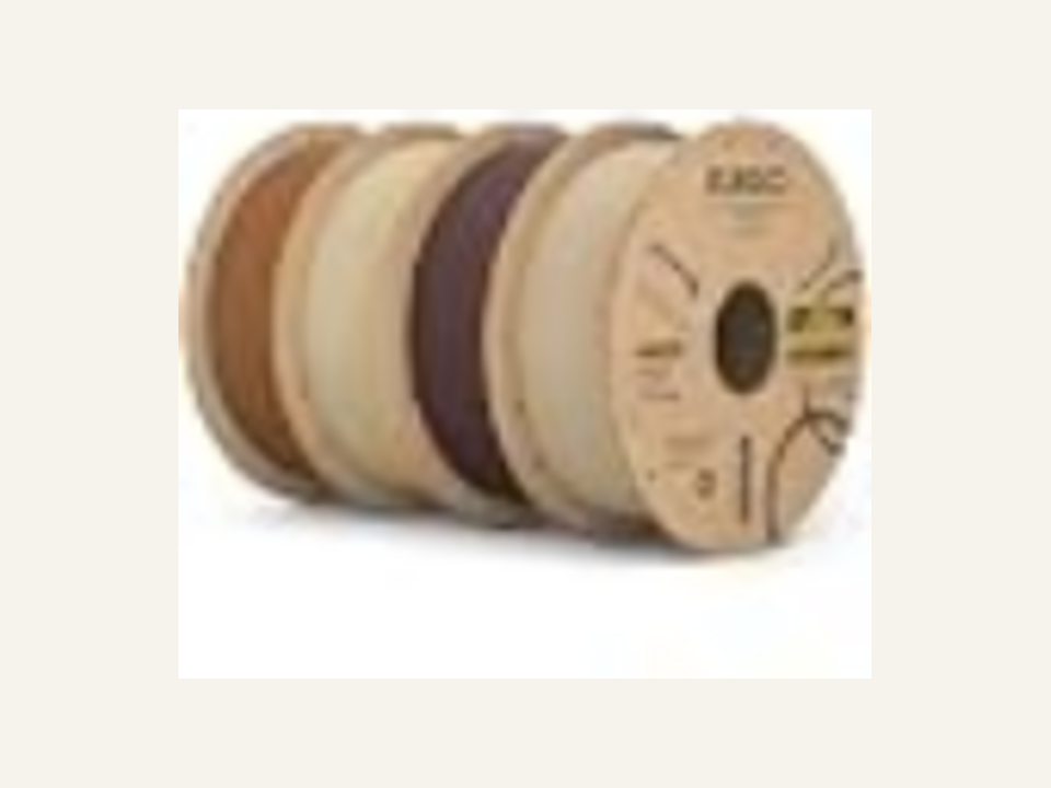 Four ELEGOO wood PLA spools in natural wood tones